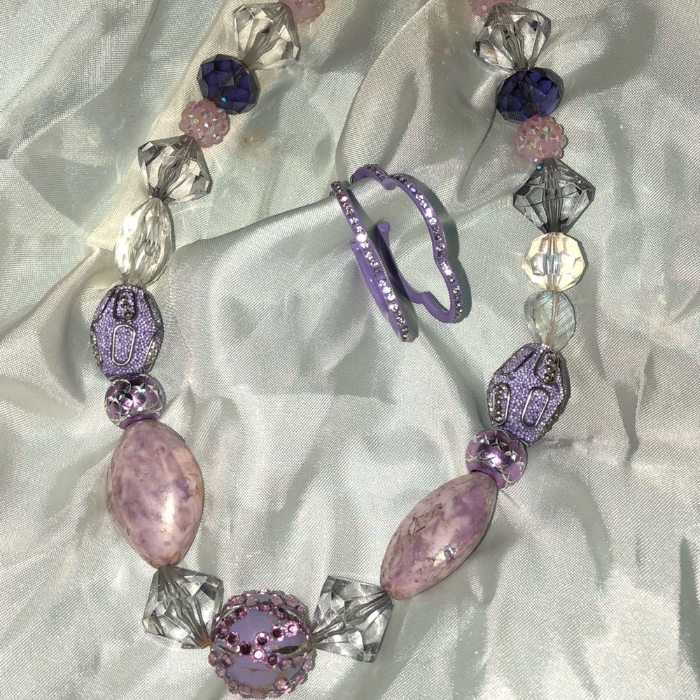 🆕Fashion purple large beaded necklace & earrings